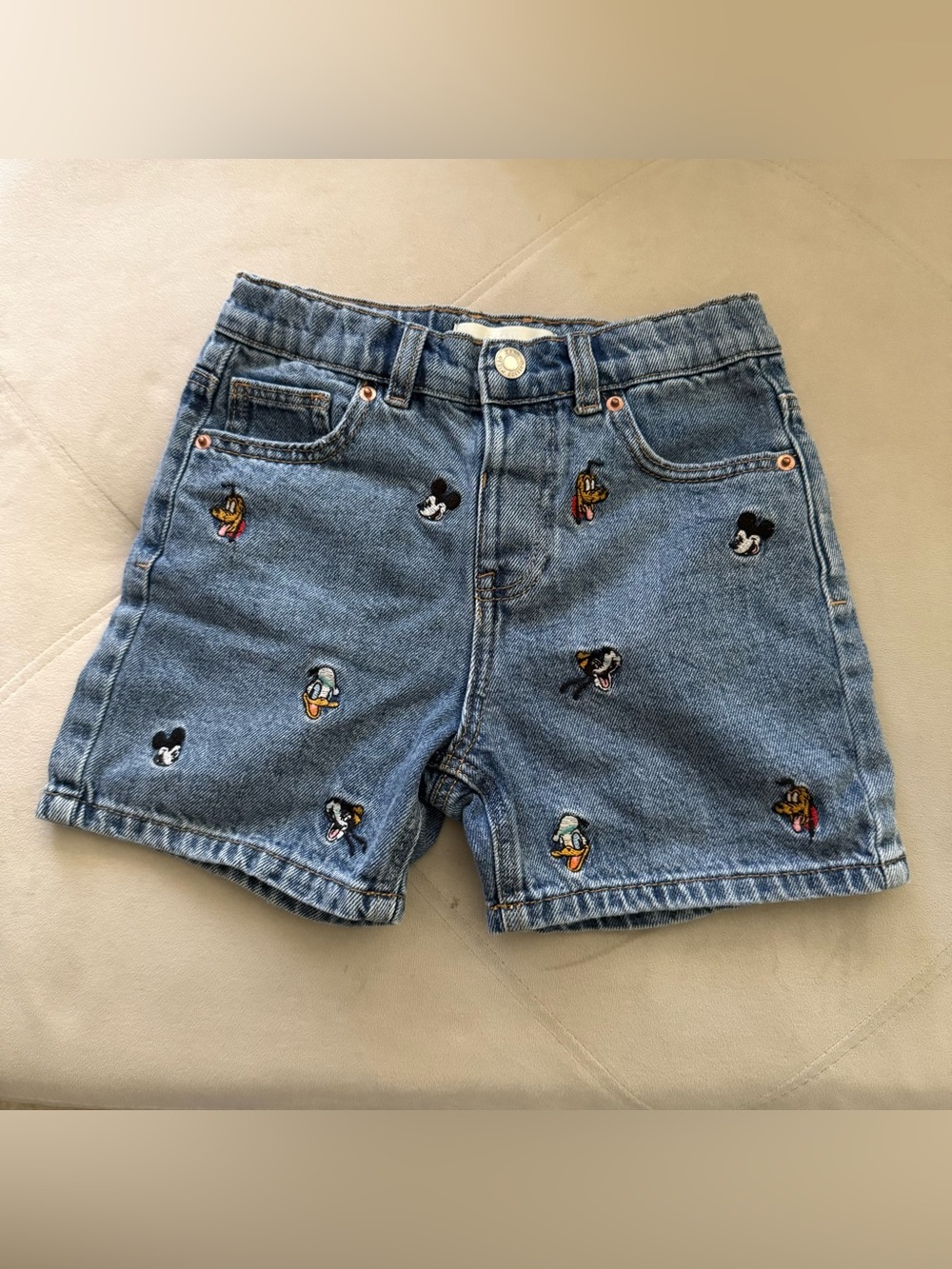 Kids Denim Shorts with Embroidered Disney Characters - Blue